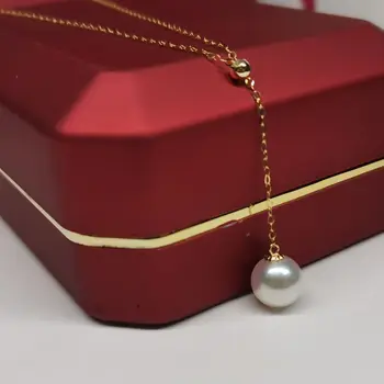 Top 8 mm kolo morskej vody Akoya perly prívesok G18K Reťazca náhrdelník svadobné ženy;s šperky