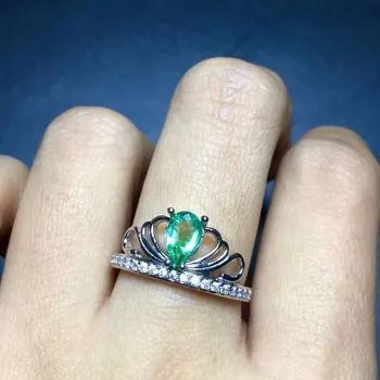 Prírodný zelený smaragd gem Krúžok Prírodný drahokam krúžok S925 mincový striebro moderný Elegantný rez Koruny ženy dievča strany jemné Šperky