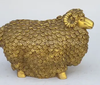 Nádherná Čínska ľudová kultúra mosadz ručne vyrezávané ovce socha