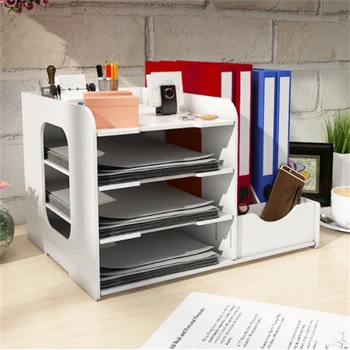 4-vrstvový multifunkčné office desktop elegantné správca súborov kancelárske potreby, papier, perá, mobilný telefón úložný stojan office skladovanie