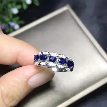 Prírodné reálne blue sapphire krúžok 925 sterling silver Jemné handworked šperky Prst krúžky