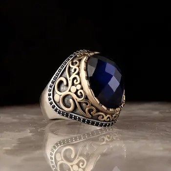 925 Sterling Silver Ring pre Mužov Reálne Zirkón Kameň Šperky, Módne Retro Darček Onyx Aqeq Pánske Prstene Všetky Veľkosti