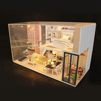 Montáž Doll House Drevený Nábytok Diy Dom Miniatúrne Logická Hračka 3D Miniaturas domček pre bábiky Súpravy, Hračky Pre Deti Darček k Narodeninám