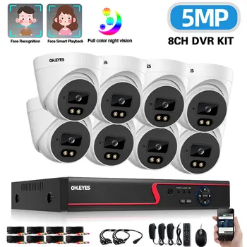 5MP AHD CCTV Dome Kamera Security System Kit 8CH DVR Auta Krytý Domov Farebné Nočné Videnie Kamery kamerový Systém Kit 4CH