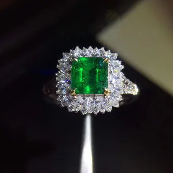 9K Zlatý prsteň Lab Vytvorili 2ct Emerald a Moissanite Diamantový Prsteň S vnútroštátne osvedčenie Em-008