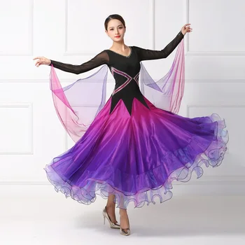 Ženy Štandardné Ballroom Dance Šaty Rozšírené Moderný Tanec Sukne Dospelých Multi Color Valčík Sála Súťaže Tanečné Šaty