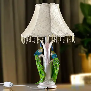 Európska luxusné Stolové Lampy, Svetlá Retro Stručný Živice Páva Odolný Stôl Svetlo Klasické Dekorácie Stola Svetlá