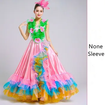 Ružová Swing Kvetinový Tanec Šaty Španielsky Flamenco Valčík Moderná Tanečná Sála Výkon Kostým Multicolor Viacerých Stupňov 912-A094