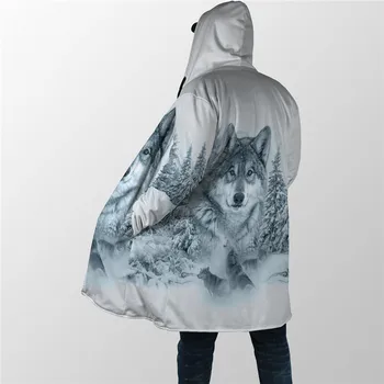 Zimné Mužov Pre Ženy Plášť s Kapucňou Beautifull White Wolf 3D celého Prined Fleece vetra breaker Teplá Kapota plášť