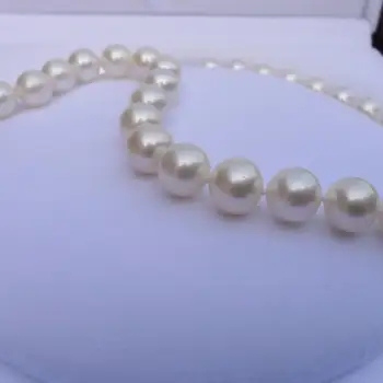 Jemné Šperky prírodné perly 11-12mm kolo veľmi jasné svetlo Perlový náhrdelník 18-PALCOVÉ