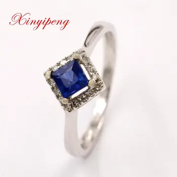 Xin yi peng 18 k bielym zlatom vykladané prírodné námestie sapphire prsteň s diamantom ženy krúžok krásny štedrý výročie darček