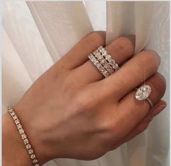 Luxusné Zapojenie Svadobné prst Prstene Sady Pre Ženy, Skutočné Pevné 925 Sterling Silver Diamond Kapela Krúžok Jemné Šperky Veľkoobchod