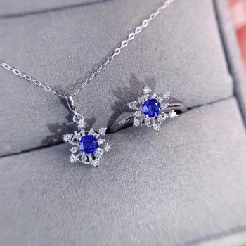 Jemné Šperky 925 Čistého Striebra Vložkou S Drahokam dámske Luxusné Nádherné Snowflake Sapphire Prívesok Nastaviteľný Prsteň Podporu