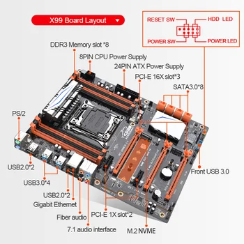 X99 & E5 2676 v3 & DDR3 8GB 2400MHZ *8 Kombinácia Auta Doske Podpora Intel XEON E5 LGA2011-3 M. 2 NVME USB3.0