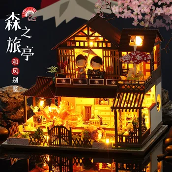 Romantický Japonskom Štýle DIY Doll House Les Pavilón Model Detí Tvorivé Ruky-Zmontované Hračky pre Deti Vianočné Darčeky