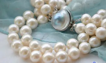 Nové 2row 9-10 mm biela akoya kolo white PEARL náhrdelník mabe>>>doprava Zadarmo