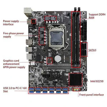 B250C BTC Ťažba Doske 12 USB3.0 PCIE LGA1151 DDR4 DIMM SATA3.0 s 12 Ks VER12 Por 1X PCIE 16X Stúpačky Karty