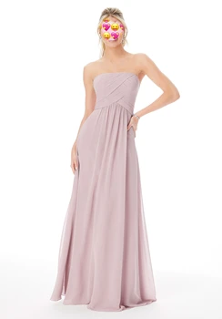 2020 Nové Ružové Družičky šaty pre Ženy Vintage A-line Šifón Dlhé Svadobné Hosťa Party Šaty bez Ramienok
