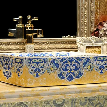 Obdĺžnikový tvar luxusné európsky štýl porcelánu umývanie umývadlo
