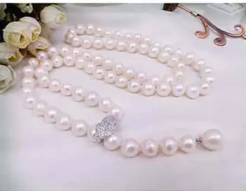Nový dizajn 9-10 mm kolo južnej white pearl náhrdelník 34 palec