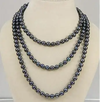 Ušľachtilé PRÍRODNÉ šperky 7-8 MM TAHITIAN BLACK PEARL NÁHRDELNÍK AA Dlhé 50 Cm DIY ženy hot predaj šperkov