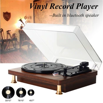 Retro Record Player 33/45/78RPM bluetooth Starožitné Gramophone Disk Vinyl Audio 3-Speed Aux-in, Line-out USB DC 5V Hudobné skrine