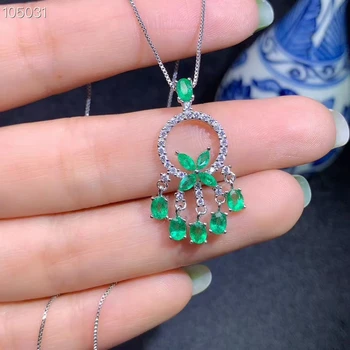 Prírodný zelený smaragd gem Prívesok prírodný drahokam prívesok S925 striebro Luxusné milosť Strapce Kvet dievča strany darček šperky
