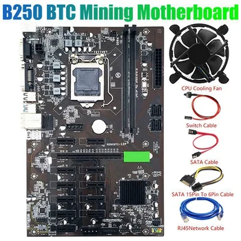 B250 BTC Doska s Chladiaci Ventilátor+SATA Kábel 12 GPU LGA1151 DDR4 SATA 3.0 USB 3.0 pre Bitcoin Mining ETH Baník