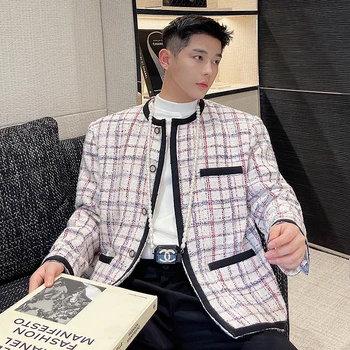 Muži Móda Bežné Vintage Cardigan Bunda Kórejský Streetwear Kabát Unisex Kabát Na Jeseň Tkané Koberčeky Collarless Bunda