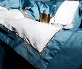 Nový Luxusný modrý 100S Egyptskej bavlny Výšivky posteľná bielizeň sady Kráľovná King Royal Perinu Posteľ list nastaviť obliečky na Vankúše 4/6pcs