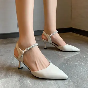 Semi Baotou vysoké podpätky sandále dámske 2021 letné nový začiatok špicaté kožené módne dámske topánky