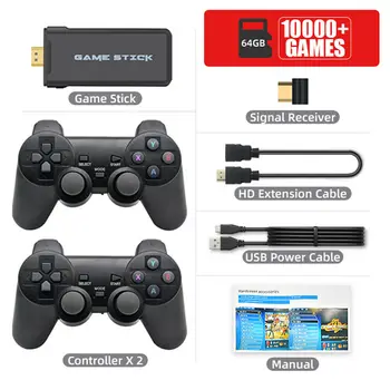 64 G 10000 Hry Prenosné 4K TV, Video, hernú Konzolu S 2.4 G Bezdrôtový ovládač Podpora CPS PS1 Klasické Hry, Retro Hry, Konzoly