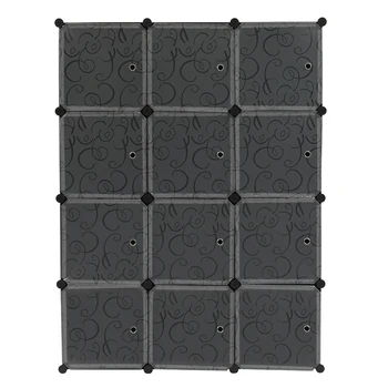 12-Cube Skriňa Organizátor Úložné Poličky Kocky Organizátor DIY Skriňa s Dverami, Biela a Čierna Farba[USA-Stock]