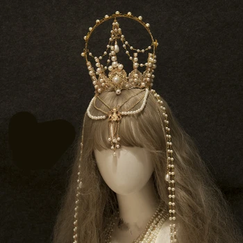 Vintage Gothic Lolita Súdu Koruny Elegantné Princezná, Kráľovná Bohyne Cosplay Kostým Príslušenstvo Svadba Nevesta Crystal Pearl Dievča, Darček