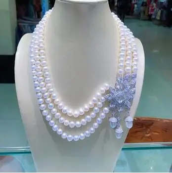 Ručne viazané prírodné 7-8 mm biela nearl kolo sladkovodné perly temperament micro vložkou zirkón náhrdelník módne šperky