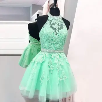 YNQNFS PD72 Elegantné Reálne Obrázky Ťažké s uväzovaním za Perlové Krátke Prom Party Šaty Mint Zelenej 2018