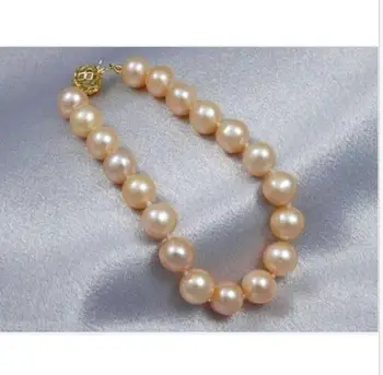 Elegantné south sea barokový 9-10 mm gold pink pearl náramok 7.5-8