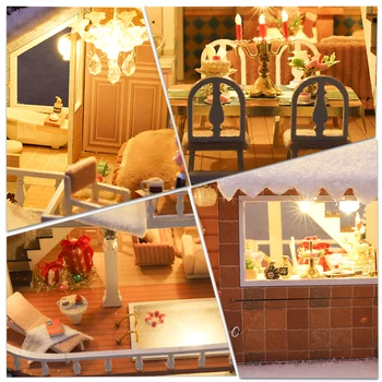 DIY Drevené štedrý deň domček pre bábiky Kit Miniatúrny Dom s Nábytkom Diy Miniatúrne Dom, urob si sám Miniatúrny domček pre bábiky Auta Roombox