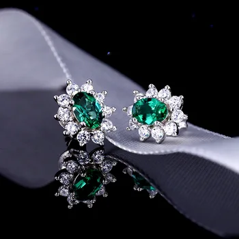 BK 925 Sterling Silver Smaragdové Náušnice Lab Pestované Smaragd Ako Prírodné Oválne Smaragdovo Zelená Farba Drahokam Šperky Pre Ženy