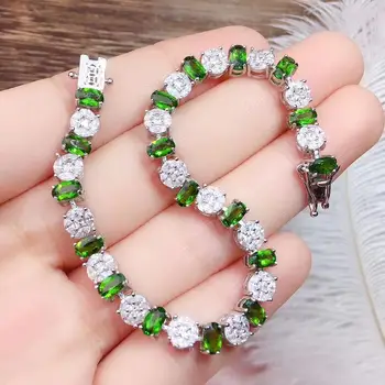 Luxusné veľké Kolo S925 striebro, prírodné zelené diopside gem náramok prírodný drahokam náramok ženy strany darček jemné šperky
