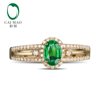 CaiMao 18KT/750 Žlté Zlato 0.65 ct Emerald & 0.28 ct Kolo Cut-Diamond Zapojenie Drahokam Šperky Krúžok