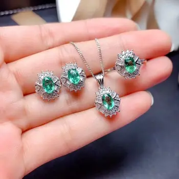MeiBaPJ Najvyššej Kvality Prírodných Columbia Emerald Drahokam Šperky Nastaviť Skutočnú 925 Pevná Strieborná Zeleného Kameňa Svadobné Šperky pre Ženy