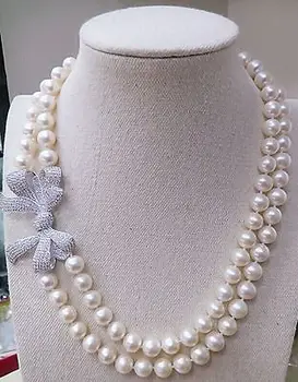 Klasické dvojité pramene 8-9mm south sea biela kolo perlový náhrdelník 18-19