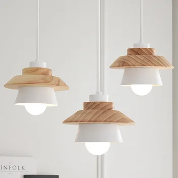 Nordic Japonský Moderný Prívesok Svetlá Tvorivé Drevené Železo Jedáleň Prívesok Lampa Visí Svetlá Pre Obývacia Izba E27