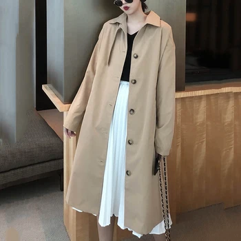 Kórejské Ženy Zákopy Srsti Top ženy bežné výkopu 2019 nový príchod jari dlhé elegantné kabáty dámy Kabát vrchné oblečenie