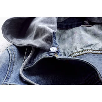 2021 Jar Nové Vymeniteľné Kapucňou Denim Jacket Ženy Pružnosť Slim Krátke Vrchné Oblečenie Vintage Umývanie Blue Jeans Bunda, Kabát Žena