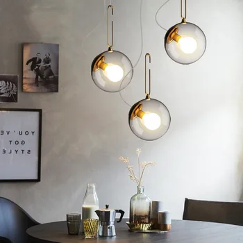 Novinka Dizajn Číre Sklo Prívesok Žiarovka E27 LED Reštaurácia Hanglamp Obývacia izba Posteli Svetiel Prívesok Zlaté Jeden Vedúci Osvetlenie
