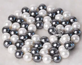 Ohromujúci kolo 10-11 mm south sea white black pearl náhrdelník 18-palcové