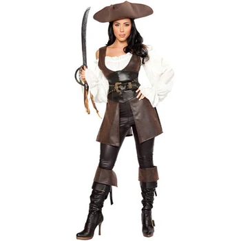 Karneval, Halloween Lady Piráti Karibiku Kostým PU Latex Bojovník Huntress Úlohu Hrať Cosplay Party Maškarný