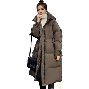 2022 Nové Zimné Hrubé Dole Vatovaný Kabát Oblečenie pre Ženy Teplé Zvrchníky kórejských Žien s Kapucňou Dlhý Parkas Zimné Bundy d49